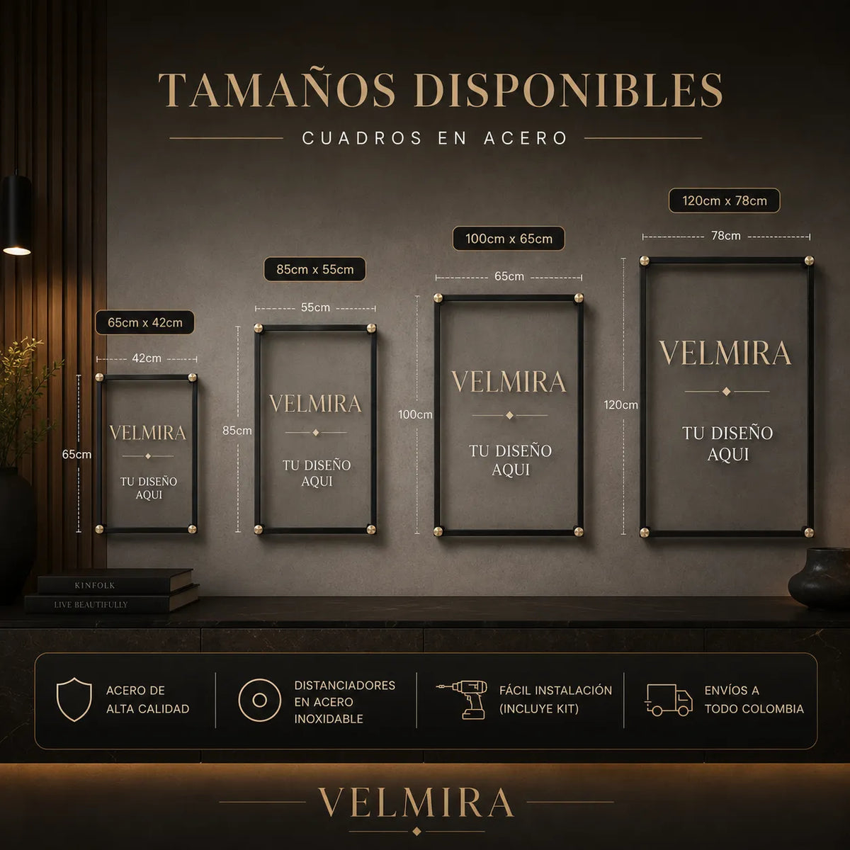 Tabla de tamaños disponibles del cuadro religioso en acero