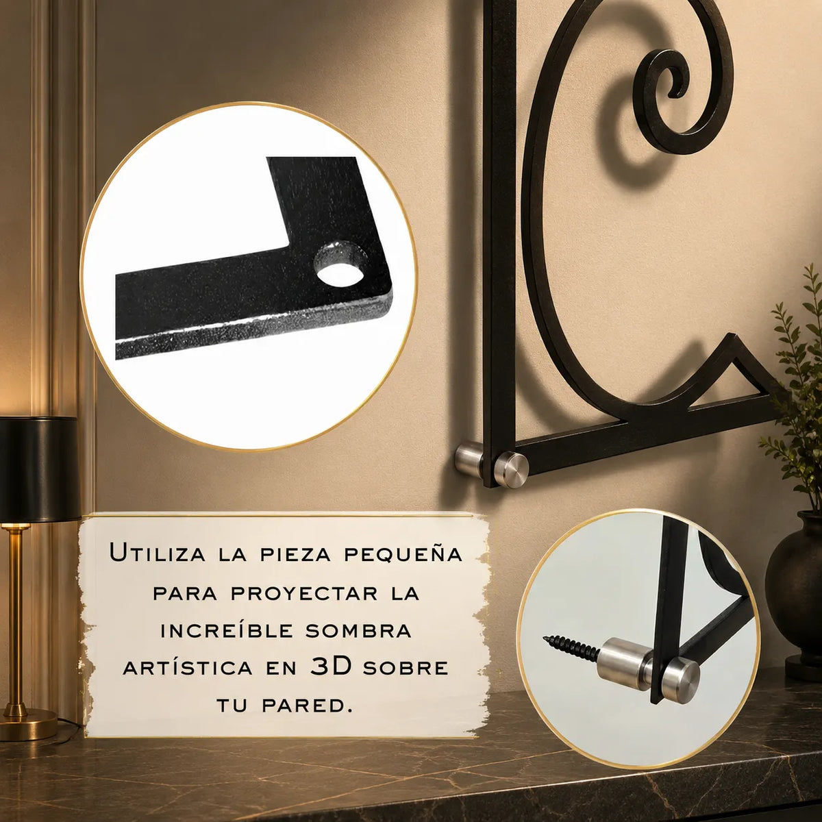 Distanciadores que separan la pieza de la pared y generan el efecto de sombra
