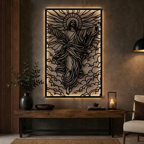 Cuadro decorativo religioso Ascensión de Cristo en acero cortado a láser, acabado negro mate