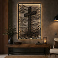 Cuadro decorativo religioso Cruz del Monte de los Olivos en acero cortado a láser, acabado negro mate
