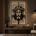 Cuadro decorativo religioso Rostro de Jesús Versión C en acero cortado a láser, acabado negro mate