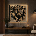 Cuadro decorativo religioso Rostro de Jesús Versión D en acero cortado a láser, formato cuadrado, acabado negro mate