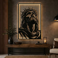 Cuadro decorativo religioso Sagrada Mirada en acero cortado a láser, acabado negro mate