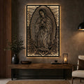 Cuadro decorativo religioso Virgen de Guadalupe en acero cortado a láser, acabado negro mate
