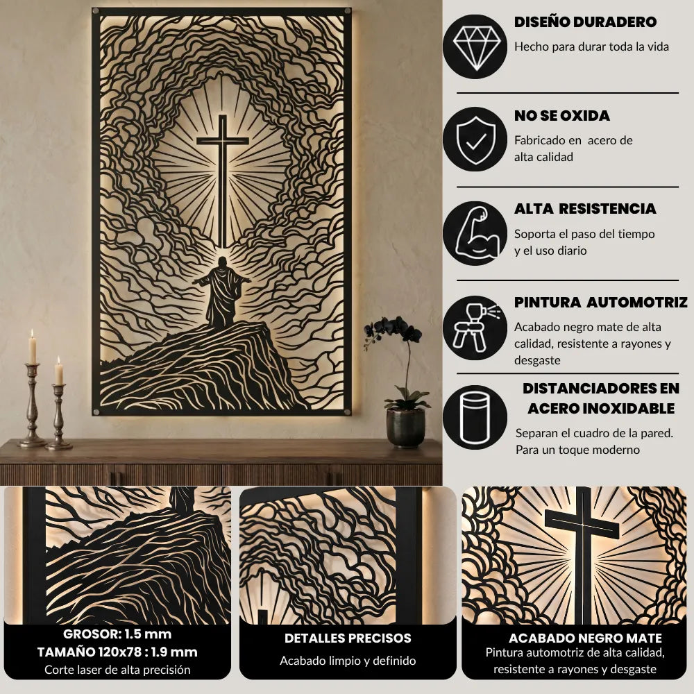 Características del cuadro Cruz del Redentor en acero