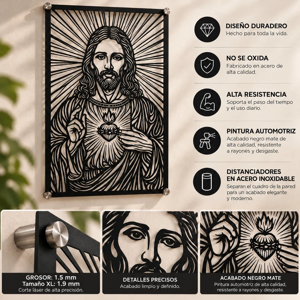 Características del cuadro Sagrado Corazón de Jesús en acero