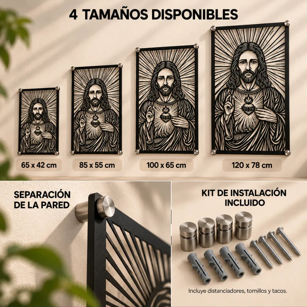Tamaños disponibles del cuadro Sagrado Corazón de Jesús en acero