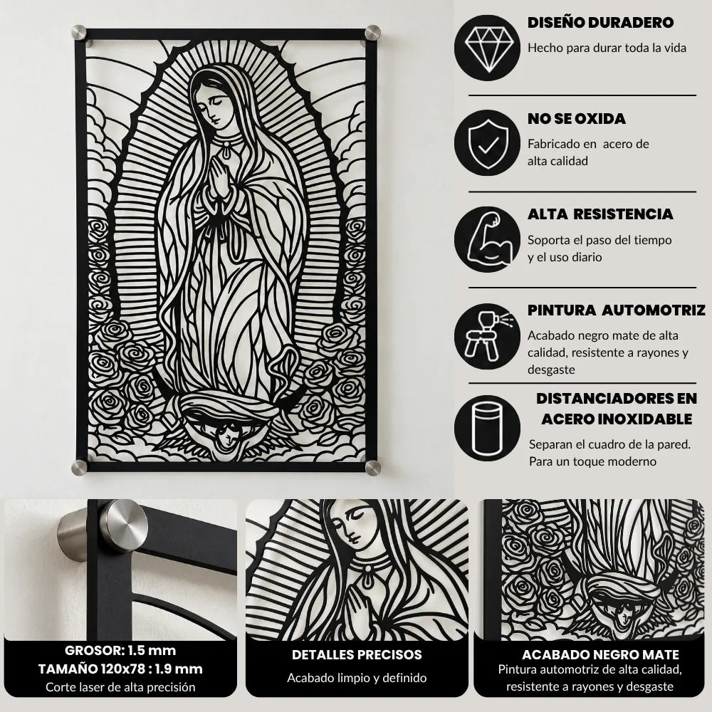 Características del cuadro Virgen de Guadalupe en acero