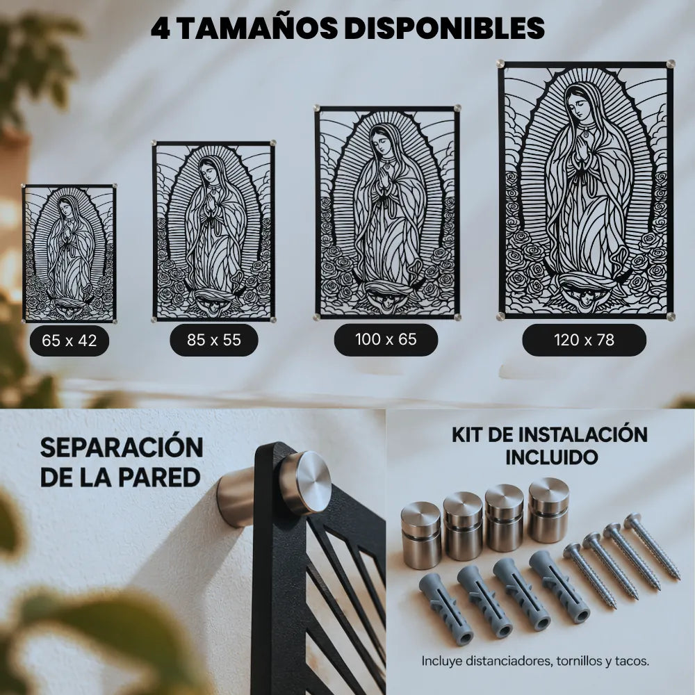 Tamaños disponibles del cuadro Virgen de Guadalupe en acero